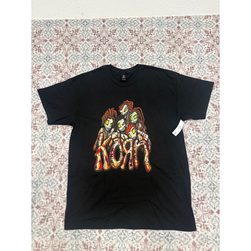 Korn Band Graphic T-Shirt Black Heavy Cotton Large G5000 Nu Metal Rock Tee
